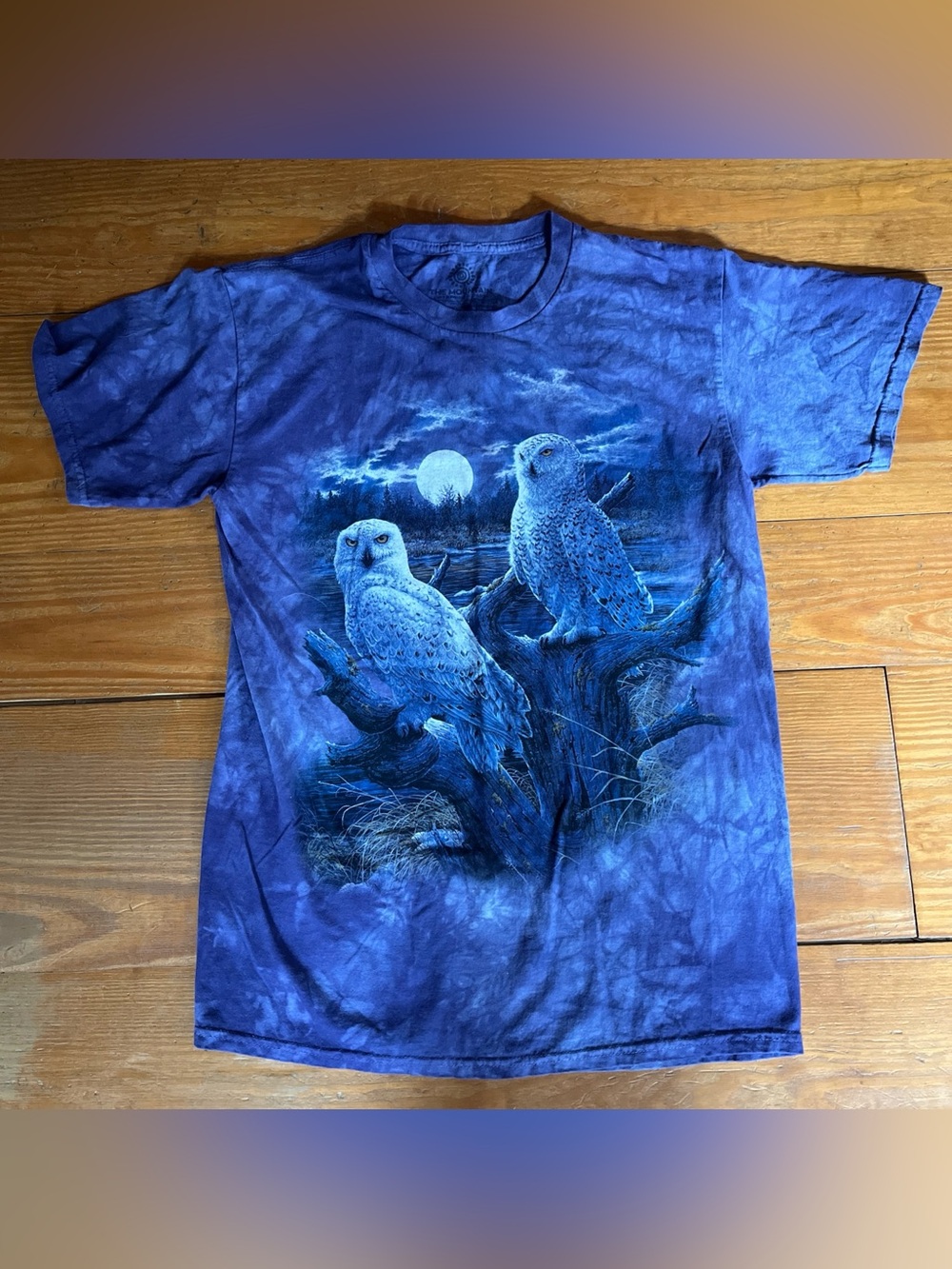 The Mountain Snowy Owl Graphic T-Shirt Mens M Shirt Purple Tie Dye Short Sleeve